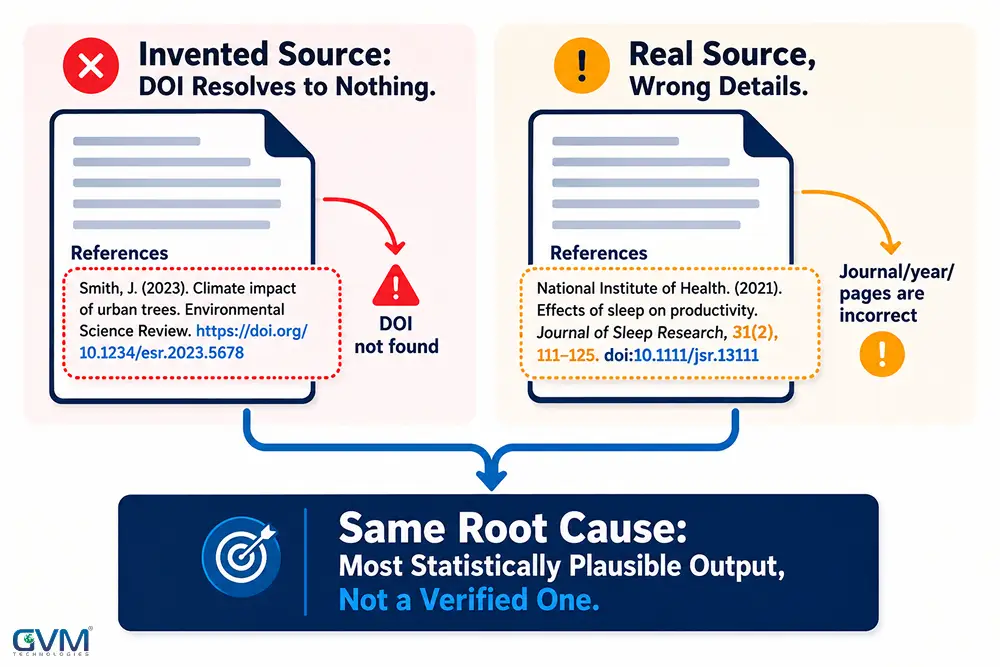 AI hallucinated citation versus guaranteed AI citation, same root cause