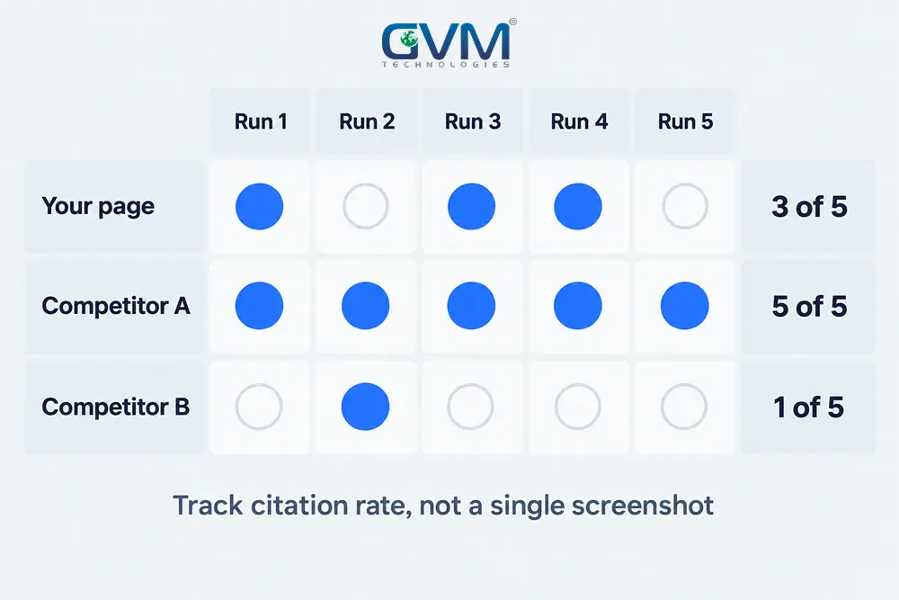 AI prompt run 5 times, with each source cited a different number of times